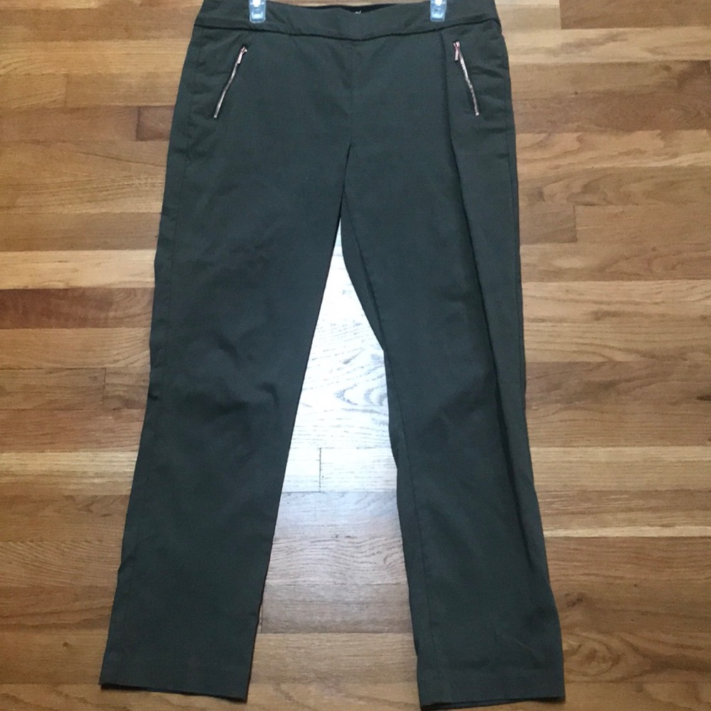 Olive green dress pants.